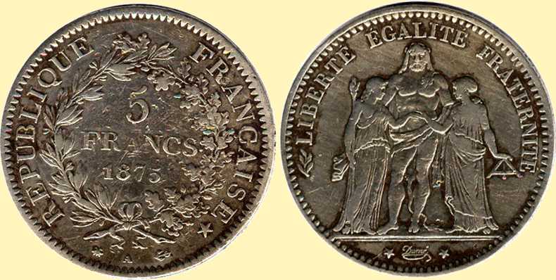 5 francs argent HERCULE 1875 A C00065 